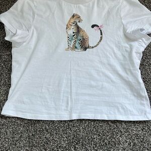 H&M Girls White Cheetah Crew Neck Tee